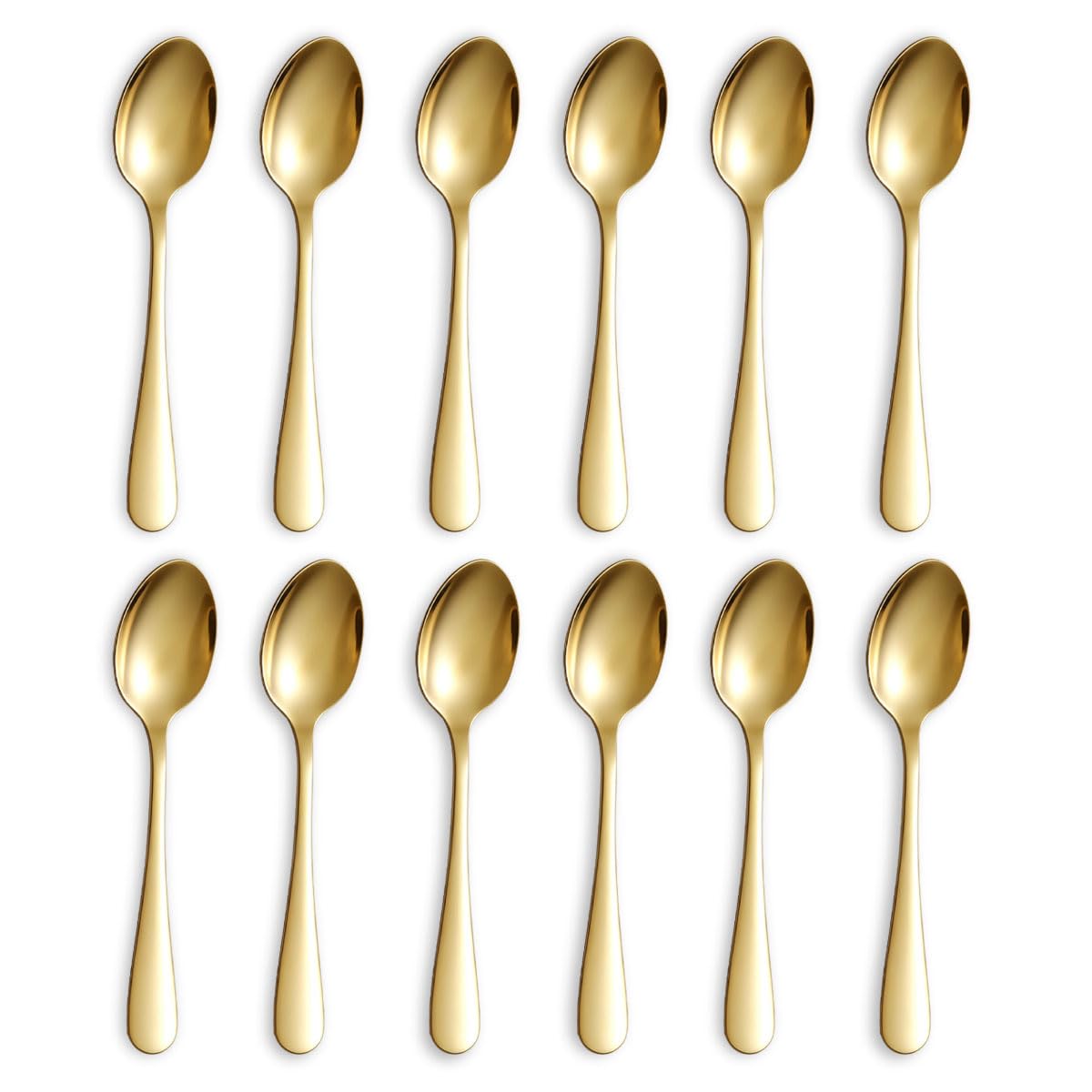 Gold Demitasse Espresso Spoons 12 Pieces 14cm, Berglander Titanium Golden Plated Metal Stainless Steel Mini Spoon Cutlery Set for Coffee, Dessert, Ice Cream, Home, Restaurant Café, Party, Wedding