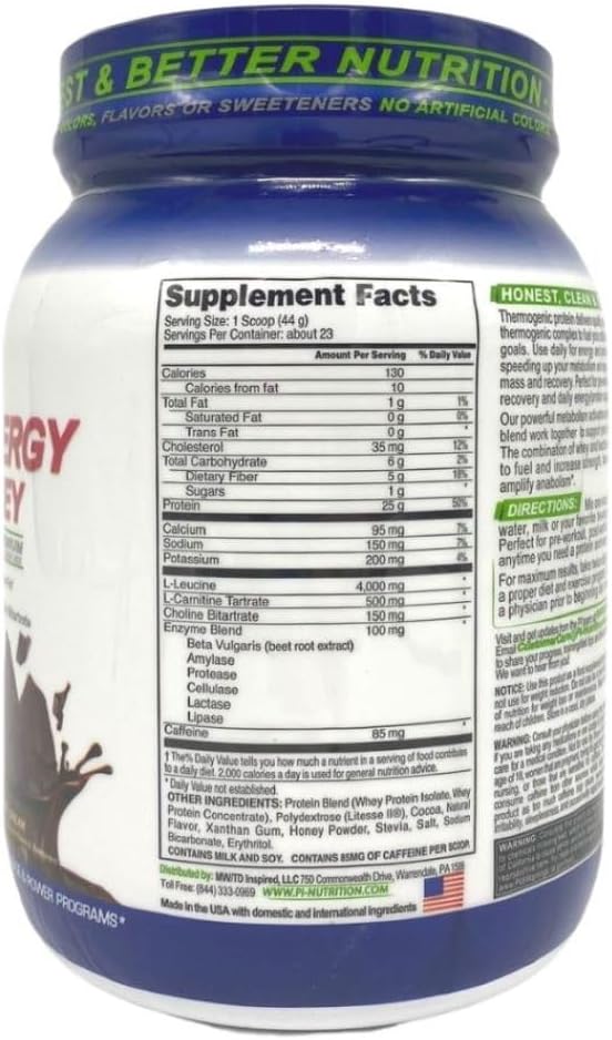 Performance Inspired Nutrition Diet & Energy Ripped Whey Protein – 25G Protein – 4G Leucine – L-Carnitine – Green Tea Extract – Dark Chocolate Dream – 2.3lb
