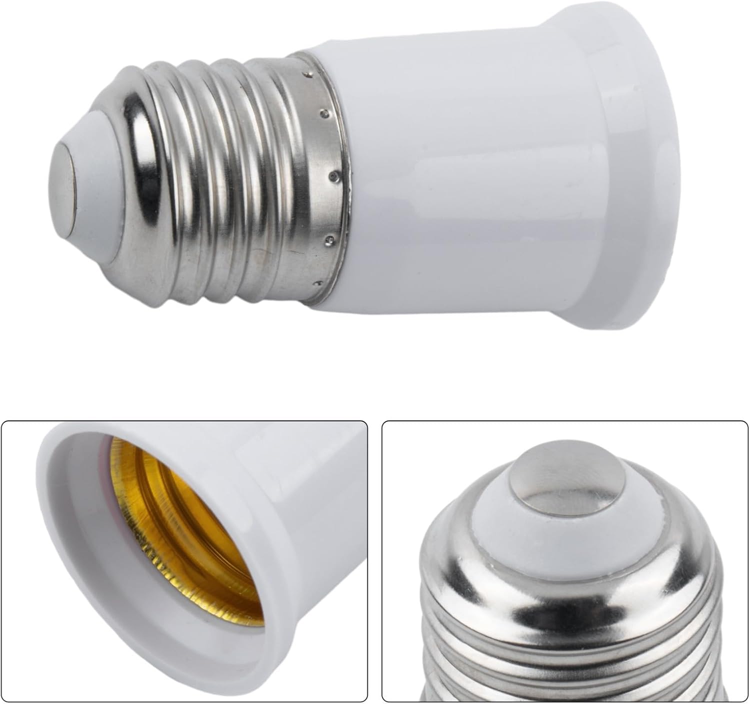 Light Bulb Socket Extender E26/E27 Base – 3 cm (1.2 in) & PBT Lamp Holder, Certified, 0–60W, 500g Max Load, Indoor Use Only