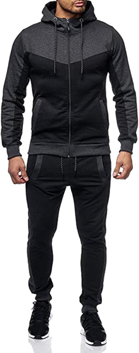Men's Tracksuit Complete 2 Piece Set of Sportswear Top with Zip and