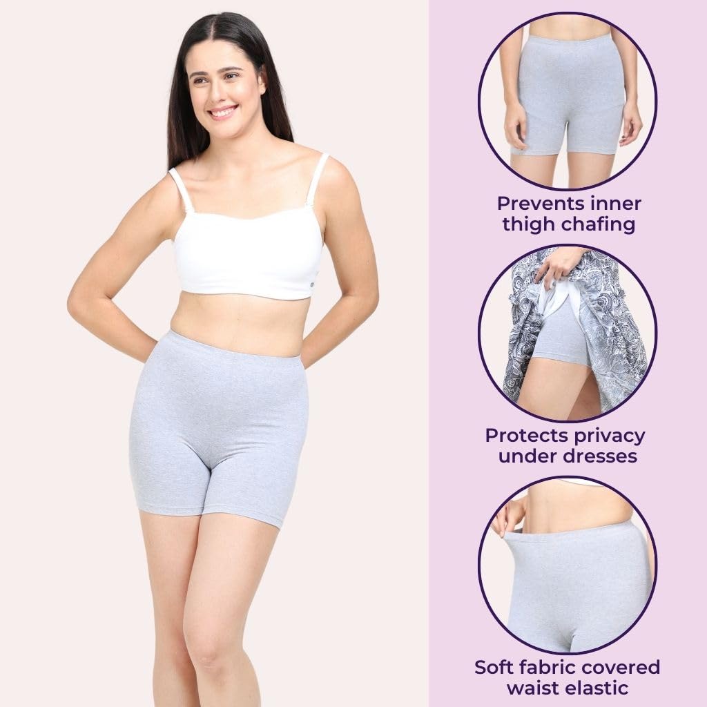 ADIRA | Cotton Cycling Shorts | Women Tights Shorts | Soft & Comfy, Knitted Stretchy Fabric | Prevents Inner Thigh Chafing | Perfect Length to Wear Under Dress | Pack of 1 | Grey | XL 1