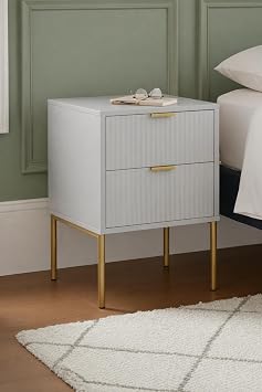 Home Treats Bedroom Furniture Set Taupe Wooden Wardrobe, Chest of 4 Drawers, Bedside Table with Gold Accents, 3 Piece Set Ridged Design Bedside Table