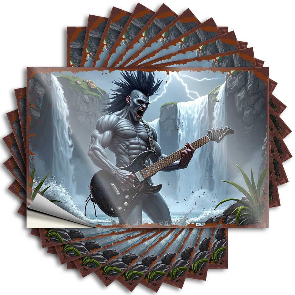 Thundering Waters: The Rock Warrior's Epic Performance Rubber Tall - Stickers Water Waterproof Decal(12X18CM)