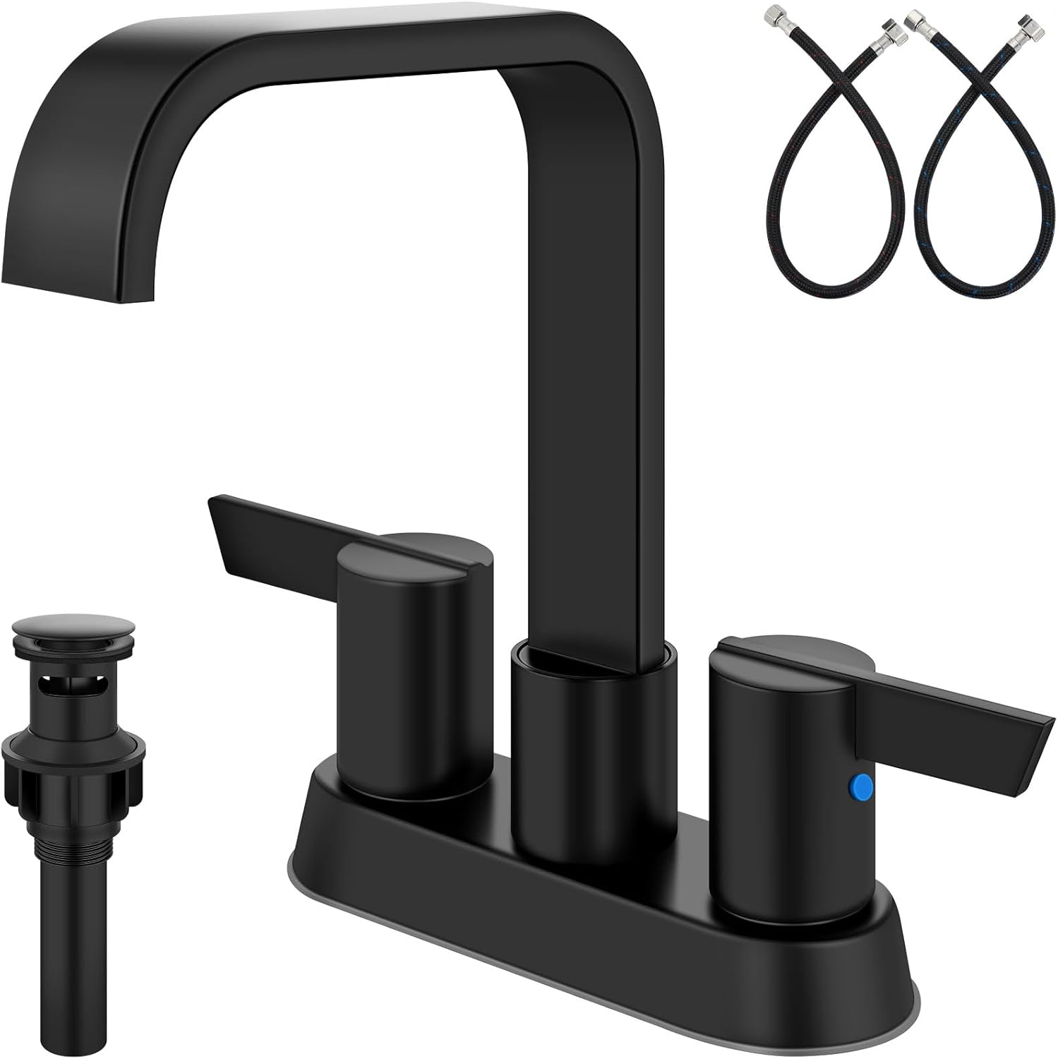 Bathroom Faucet 4 Inch Centerset 3 Hole,Double Handle Faucet for Bathroom Vanity with Supply Lines and Pop-Up Drain Matte Black