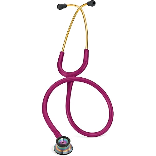 3M Littmann Classic II Infant Stethoscope, 2157, Stainless Steel Rainbow-Finish Chestpiece, 28" Raspberry Tube, Brass Stem, and Headset