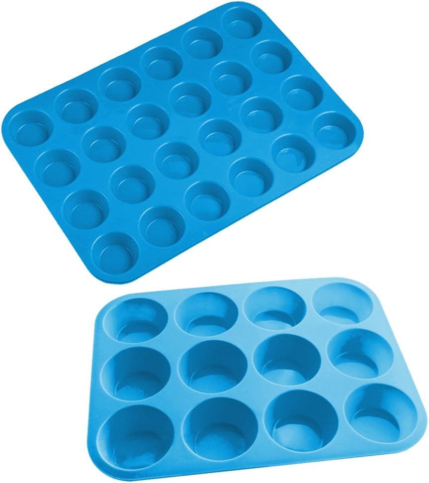 Silicone Muffin Cupcake Baking Pan,12 and 24 Cup Sizes,Blue(2 Pack )