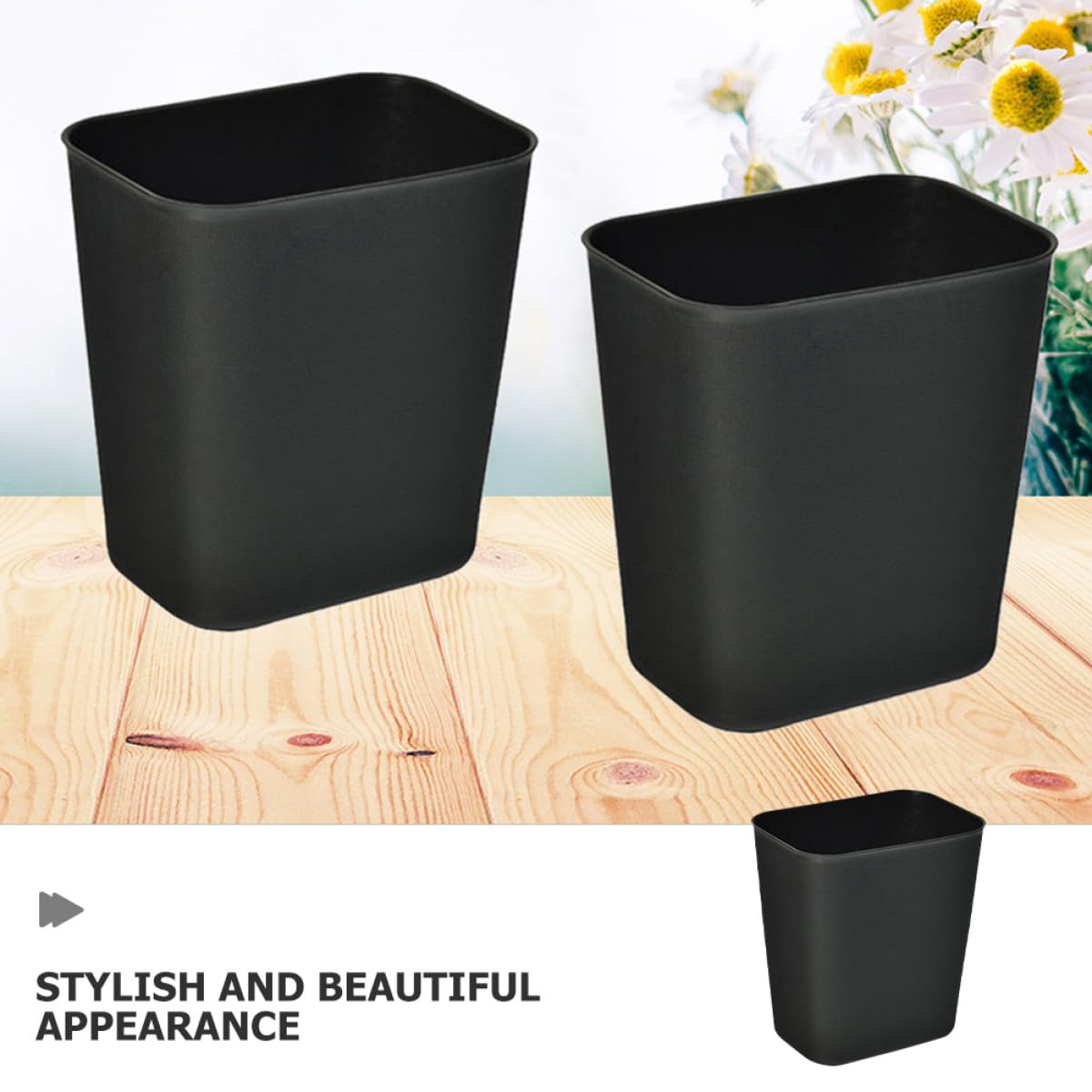 Cubo de Basura Pequeño Rectangular sin Tapa 14L Negro Papelera de Plástico para Dormitorio y Baño Set 2 Unidades Compacto para Hogar y Oficina