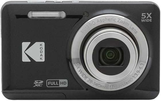 Kodak PIXPRO Friendly Zoom FZ55 Digital Camera (Black) Bundle with 32GB SD Card, Camera Case, and Battery Travel Charger (4 Items)