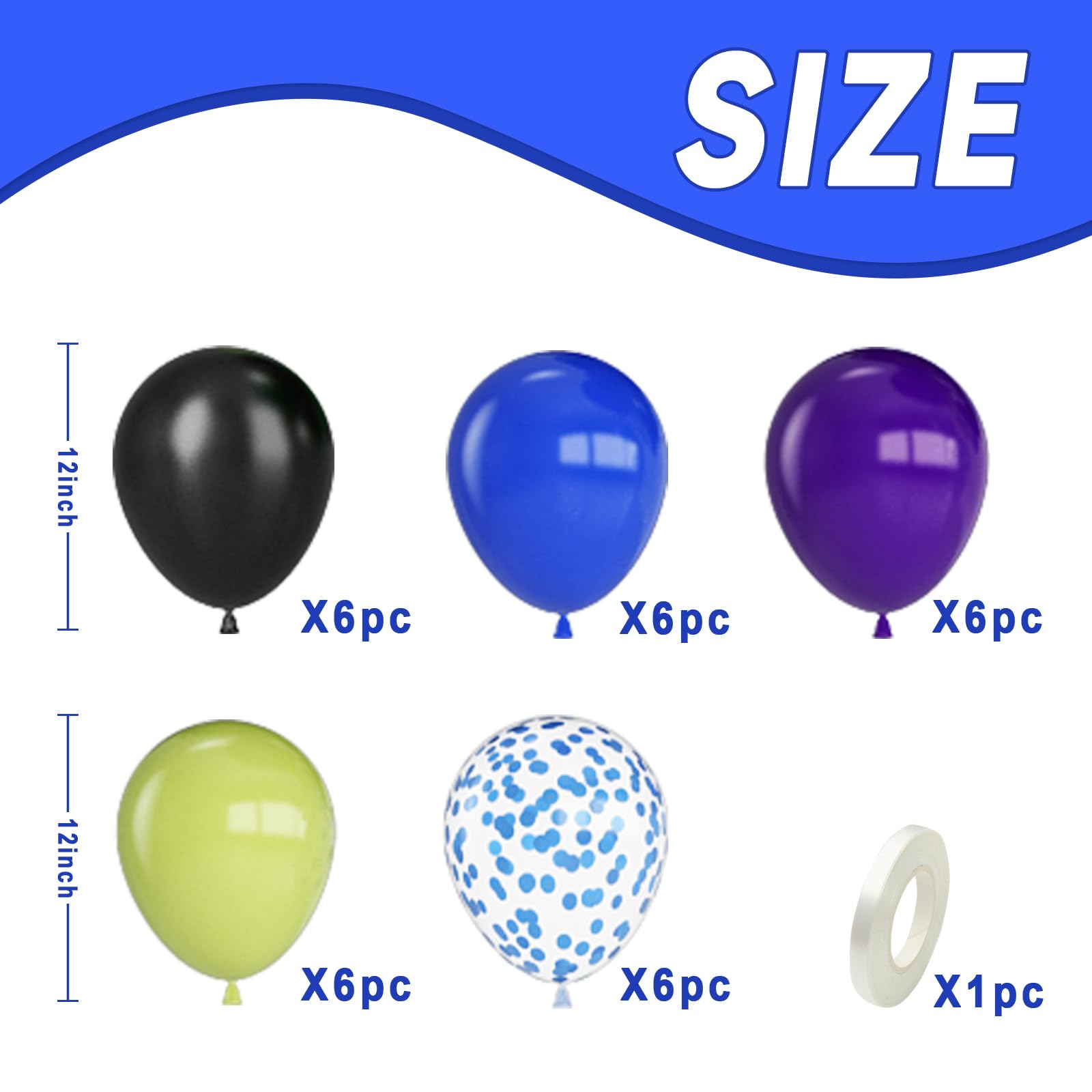 Purple Blue Balloons, 12 Inch Black Purple Green Party Balloons - Image 2