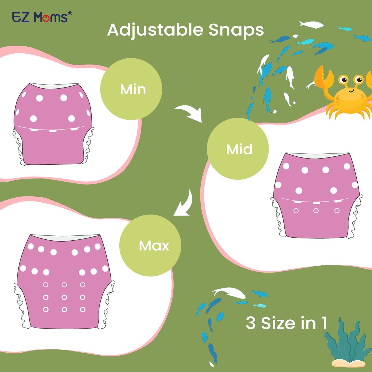 EZ Moms Baby Swim Diapers Reusable 2Pcs Snap One Size Adjustable Washable Newborn Infant Swim Diaper with a Shammy Towel for Baby Girl Water Diaper Waterproof Swimming Diapers for Swimming Lessons - Image 5