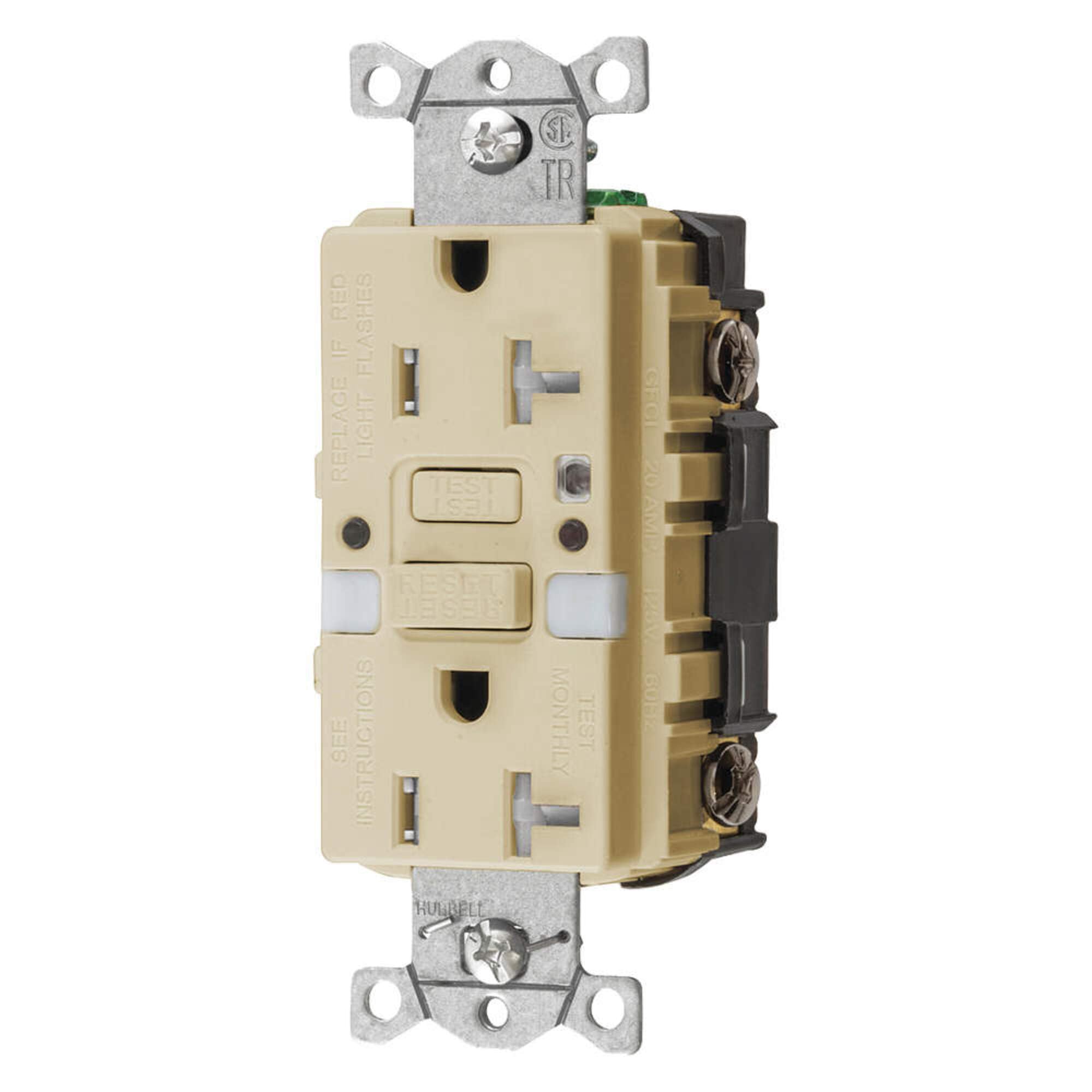 HubbellGFCI Rceptcle,Commer,Ivry,20A,1 HP - Wiring Device-KELLEMS GFTRST20INL