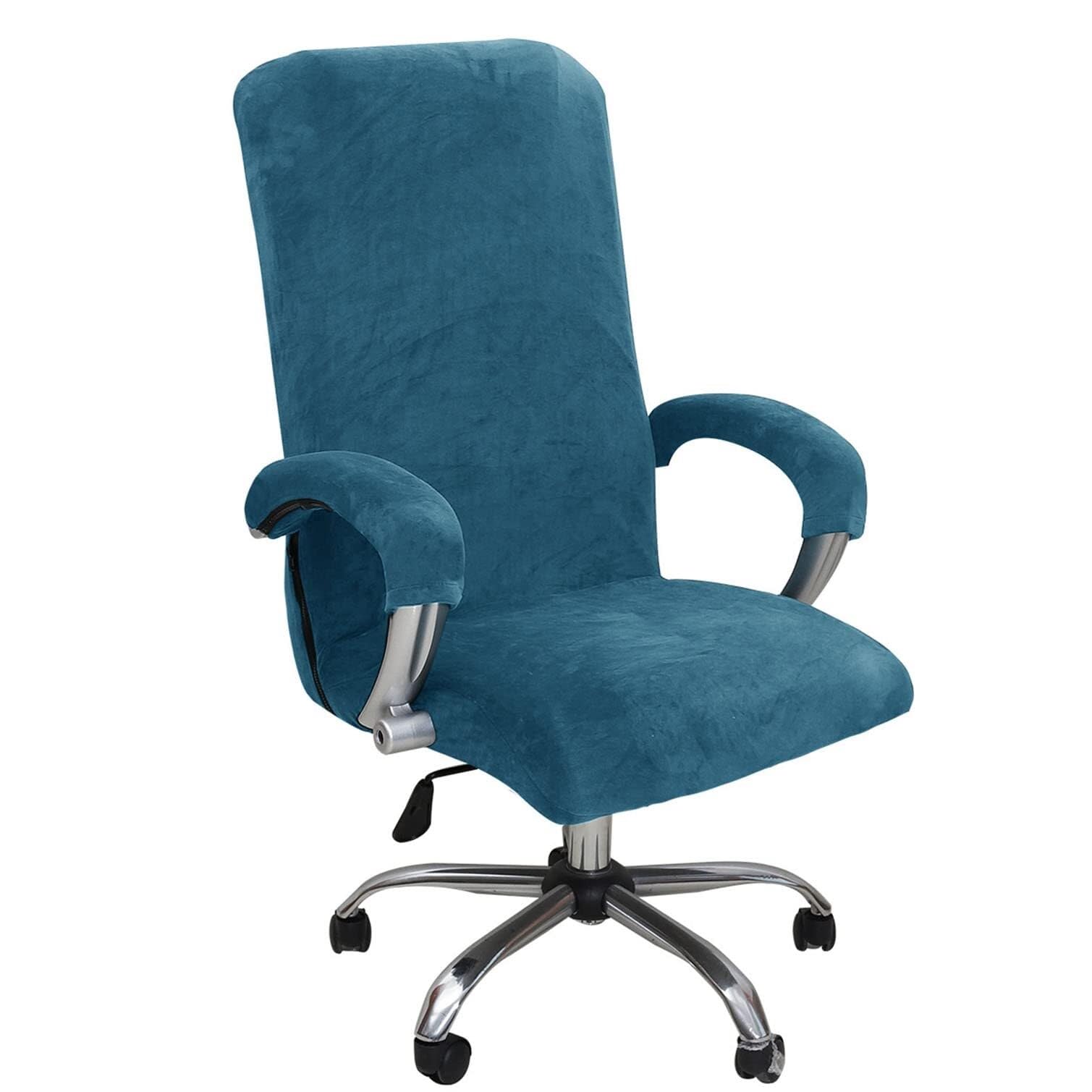 NMVAWIPT Velvet Office Chair Cover With Armrest Covers, Stretch High Back Boss-Chair Slipcover, Zipper Design(8#,Middle)