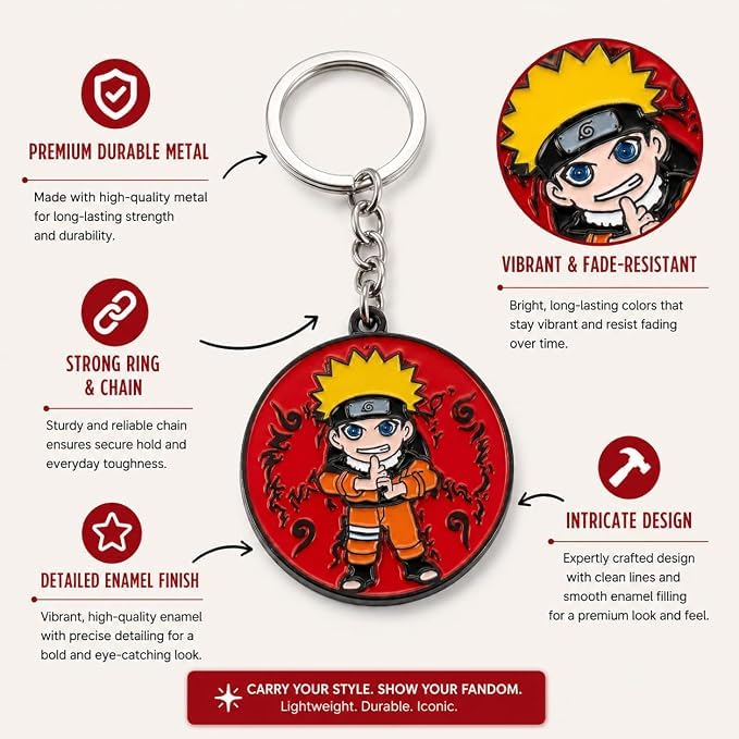 Image of Premium Metal Anime Spinner Keychain | 360 Rotating Fidget Keyring for Bike, Car & Bags | Japanese Manga & Cosplay Action Hero Designs | Pack of 1