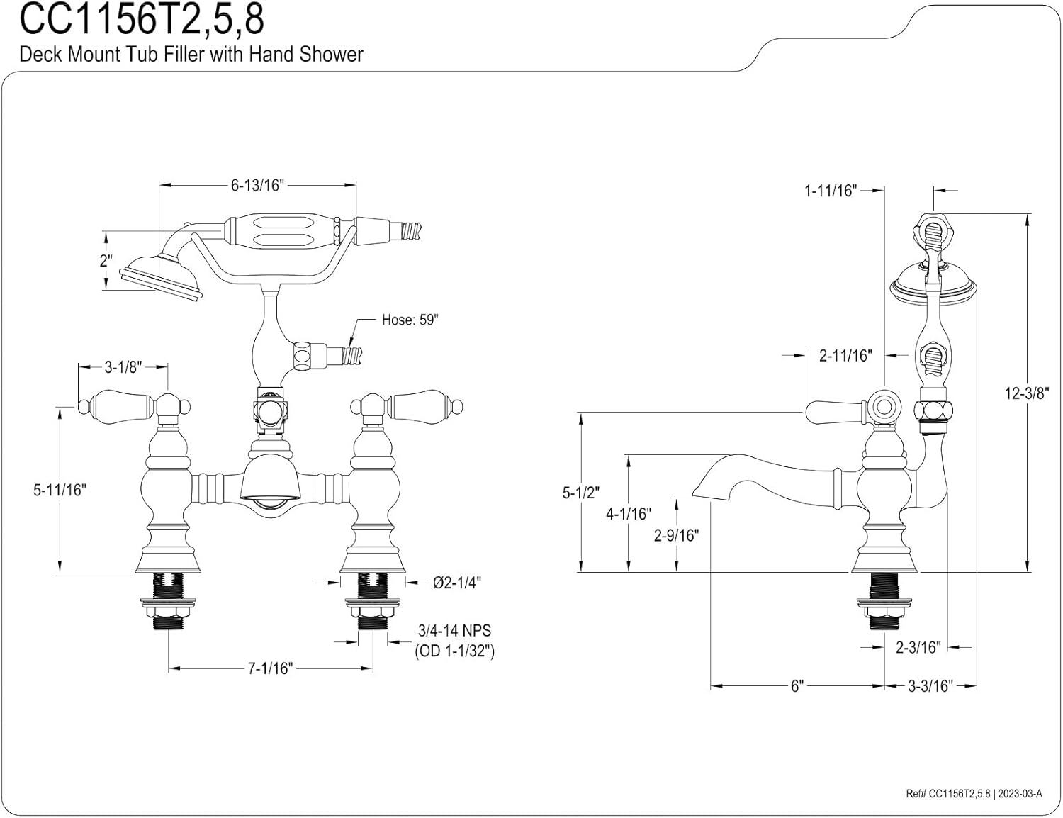 Kingston Brass CC1156T5 Vintage 7-Inch Deck Mount Tub Faucet with Hand Shower, Oil Rubbed Bronze