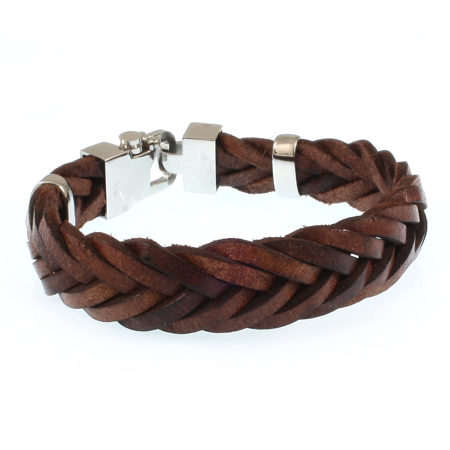 Echt Leder-Armband TURN F15 Braun für Herren und Männer - Mit Magnetverschluss, Edelstahl und Geschenkbox