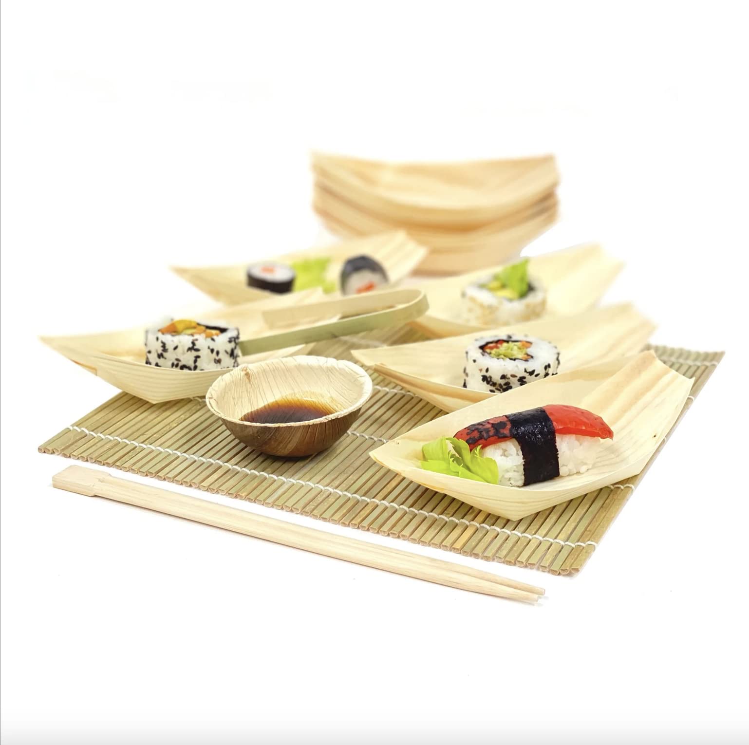 Canape King 200 pcs Wooden Bamboo Boats - Disposable Pinewood Food Serving Boat - Eco-Friendly Canape, Sushi Serving Trays Perfect for Weddings Birthdays Christmas (XS (9 x 5.5cm))