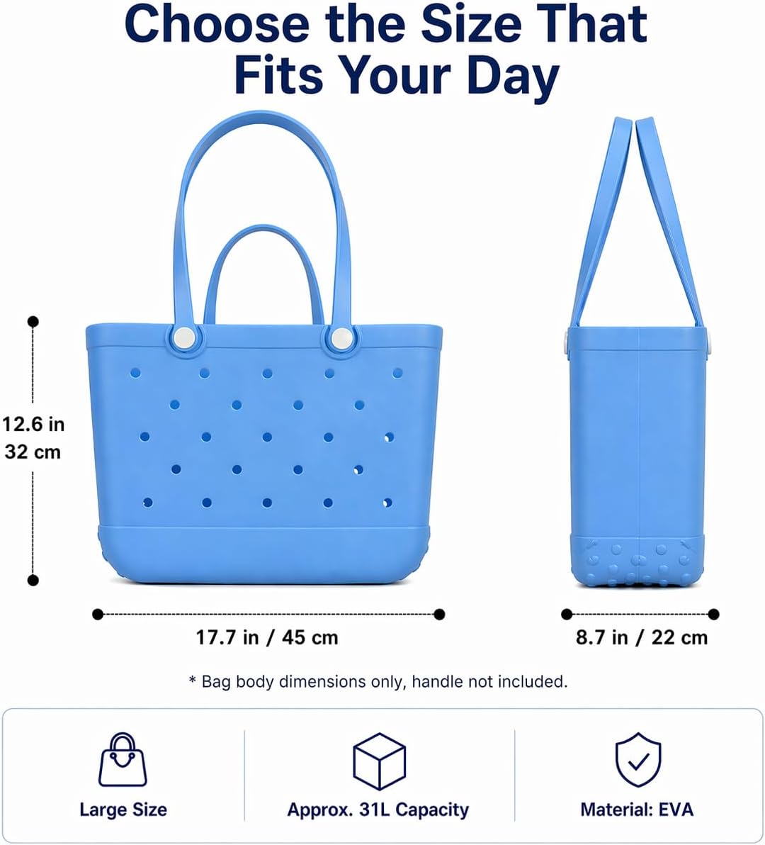 Rubber Beach Bag, EVA Beach Tote Bag, Waterproof Sandproof Rubber Tote Bag for Beach, Pool, Travel and Shopping