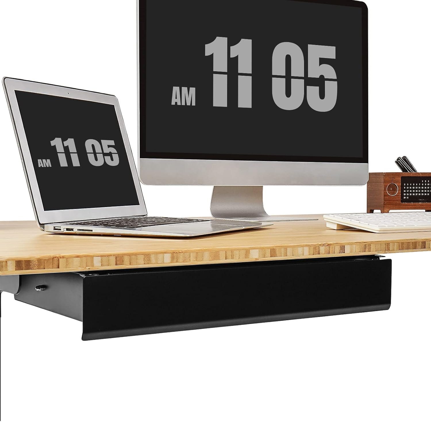 FLEXISPOT Under Desk Drawer, Steel Drawer for Desk Slide-out, Under table Mounted Drawer, Standing Workstation Storage Attachment for Office Home - 17.7” Width, Black