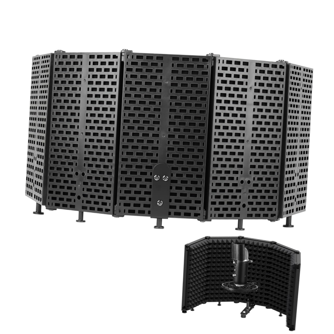 Protector de Aislamiento para Micrófono Plegable Negro de Abs | Pantalla Acústica para Grabación, Uso en Estudio y Mesa, Incluye Tornillos 3/8 a 5/8