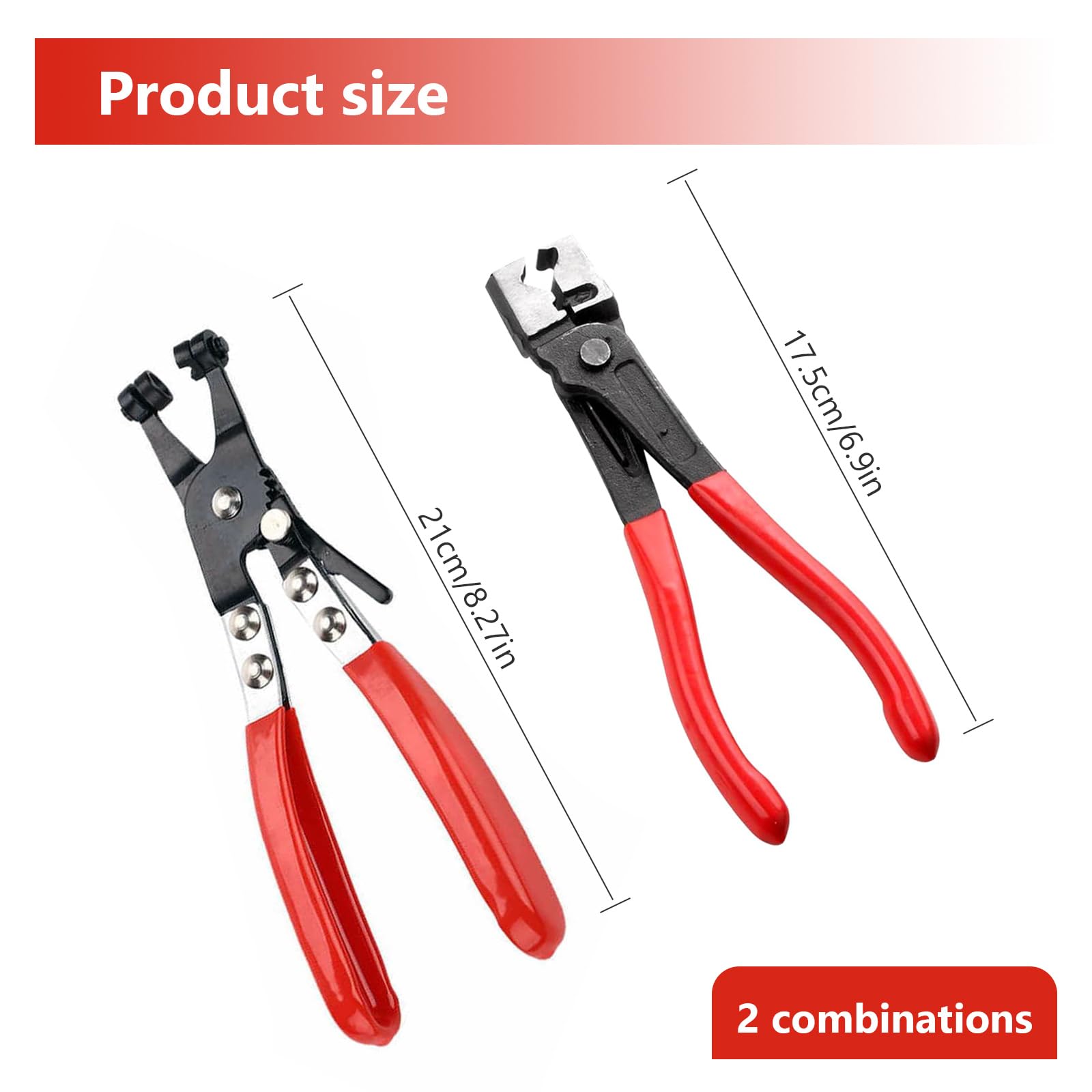 Juego De 2 Alicates Para Abrazaderas De Manguera – Extracción E Instalación, 17.5 Y 21 Cm, Acero Rojo