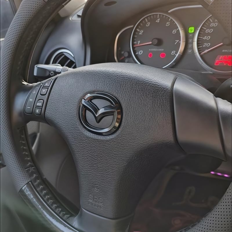 Car Steering Wheel Logo Cover for Mazda 3/Axela Hatchback 2004 2005 2006 2007 2008 2009 2010, Steering Wheel Logo Caps Decals Stickers, Self-Adhesive Anti-Scratch Steering Wheel Decal,A