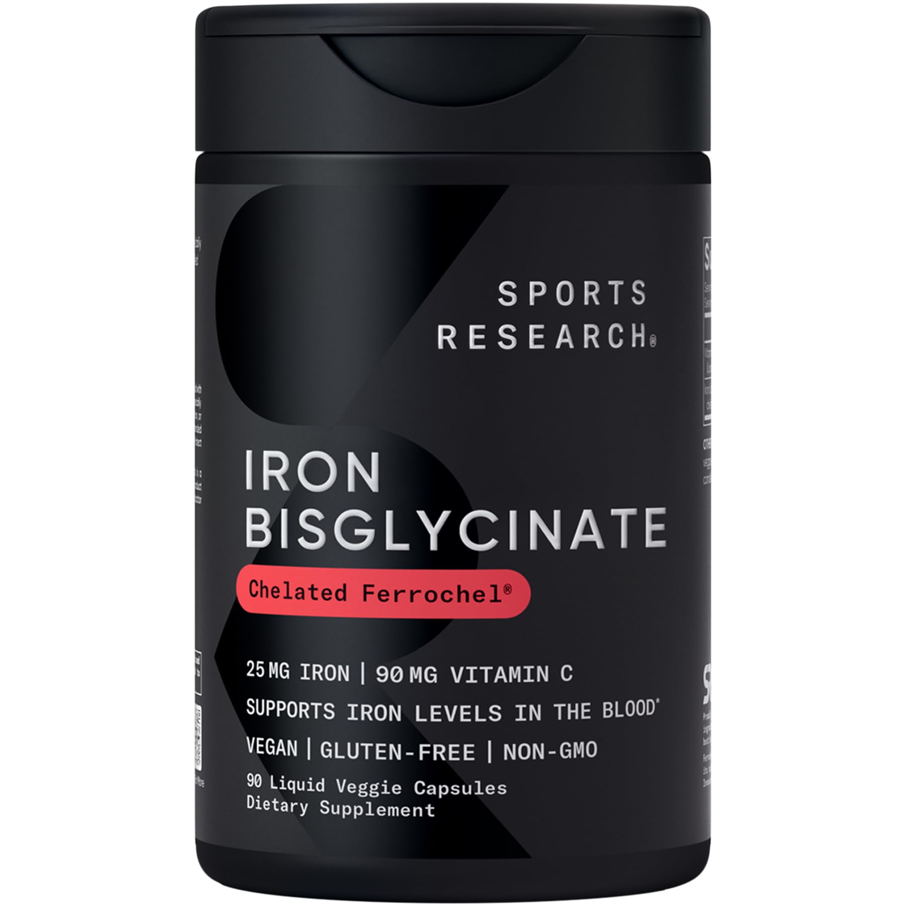 Sports Research® Iron Biglycinate (Chelated) 25mg, 90 Liquid Capsules