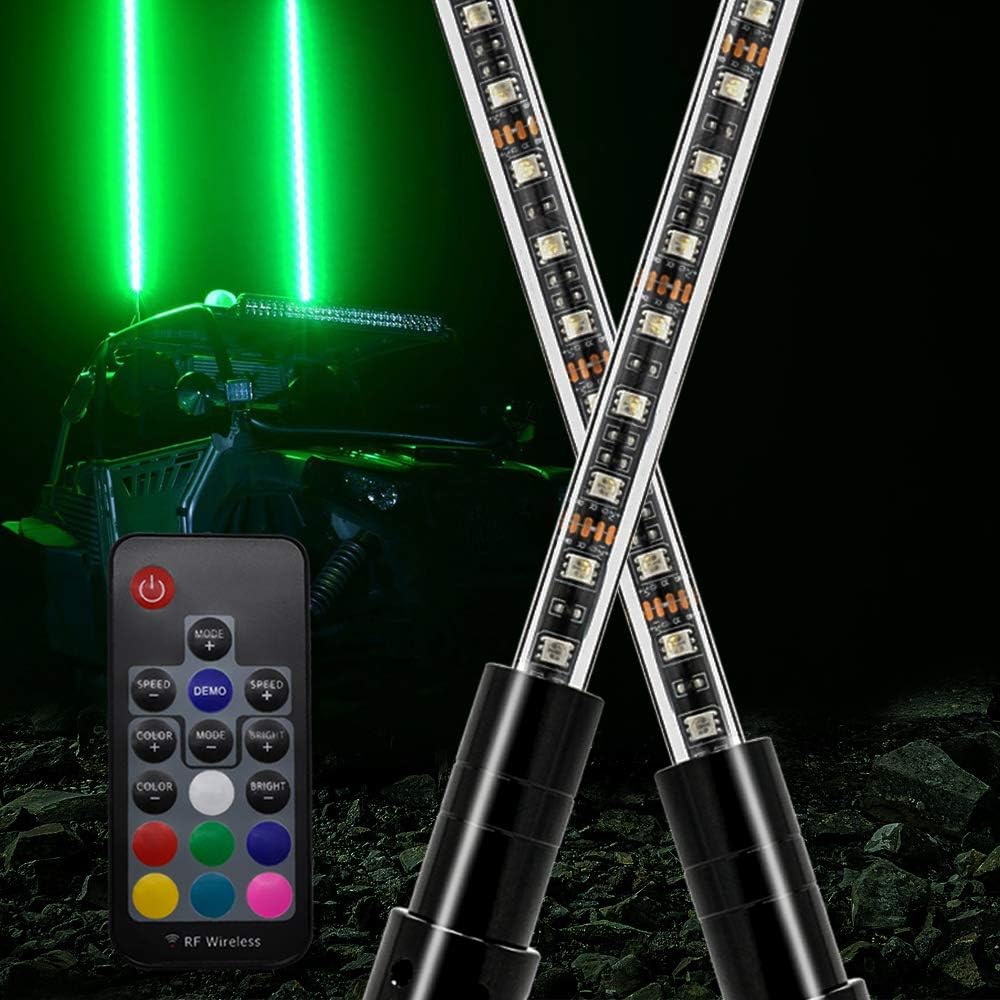 2X GTP 5ft LED Whip Lights - 20 Color RGB - 21 Modes Waterproof Lighted Whips Antenna Flag Pole for UTV ATV Polaris RZR 4 Wheeler Offroad Jeep Can-am Maverick X3 Yamaha Sand Dune Buggy 4X4 Truck Quad