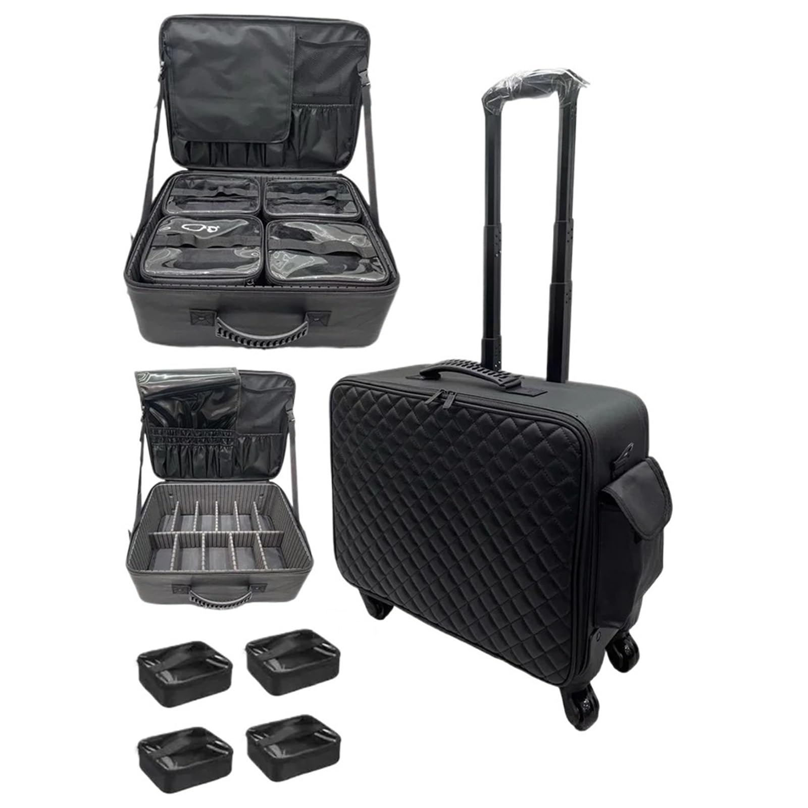 Valigia professionale for bellezza, nail art, borsa for il trucco, cassetta degli attrezzi for ricamo, organizer mobile con ruote universali for cosmetici(Black 1)