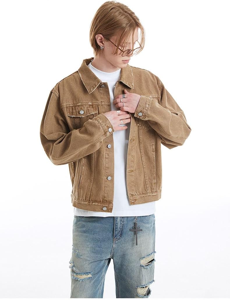 Men's American Vintage Washed Denim Jacket for Autumn
