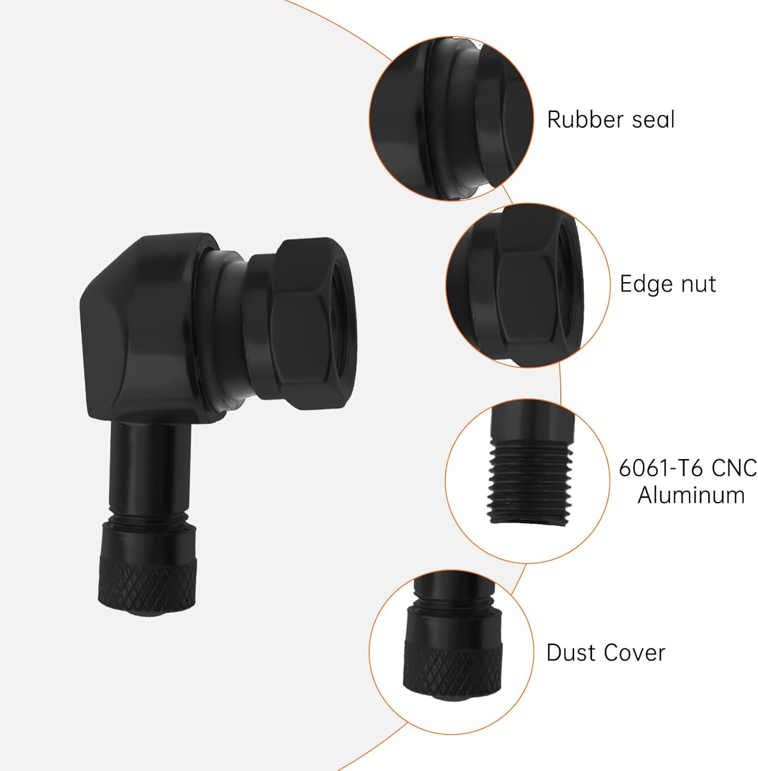 Windance 2pcs 90 Degree CNC Motorcycle Tire Valve Stems for Most Bike 10 mm to11.3 mm Tubeless Tires Easy Installation (Black)