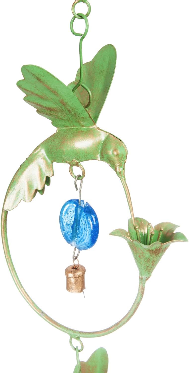 Evergreen Metal Hummingbird with Glass Beads Rain Chains for Gutters | Rain Catcher Chain Replacement Downspout | Decorative Rain Chains for Outside Garden Balcony Porch