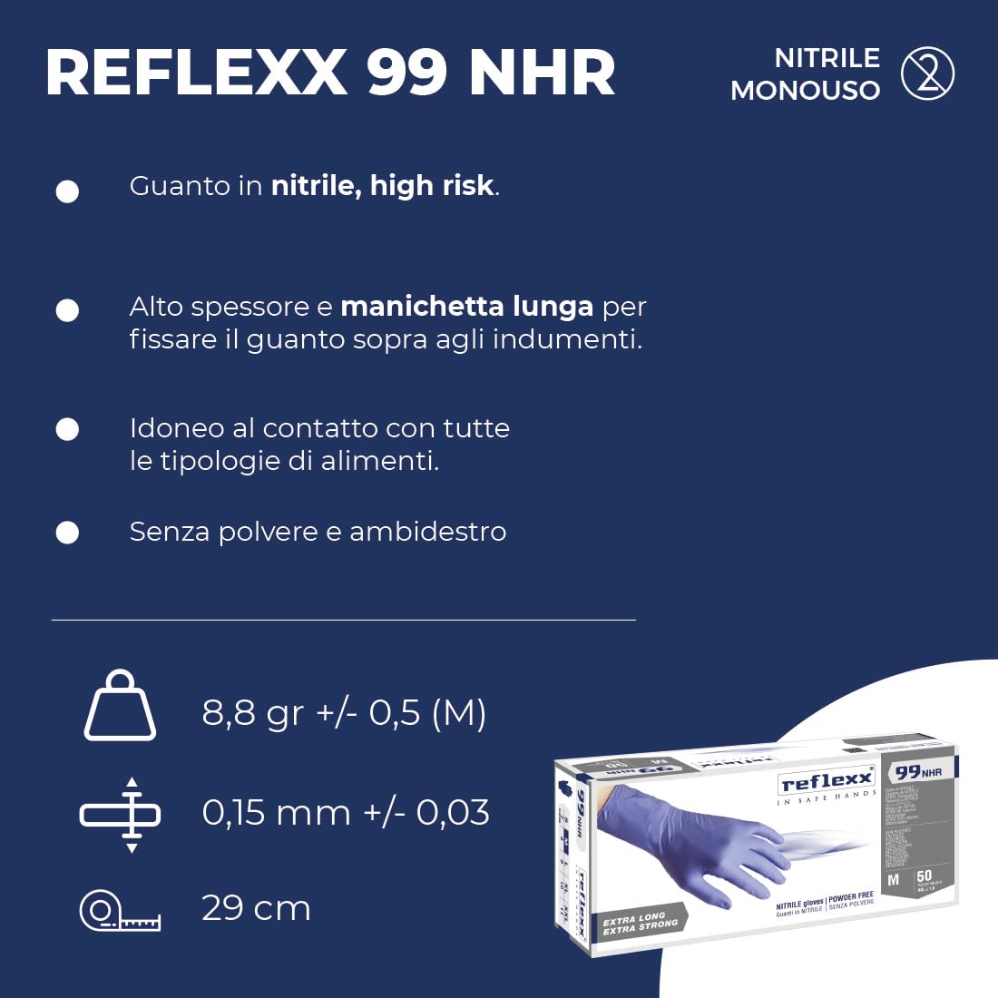 REFLEXX R99/M "hirisk," Die hohe Widerstand puderfrei Nitril Handschuhe Gr 8,9, Gr. Medium, Blau (50 Stück)