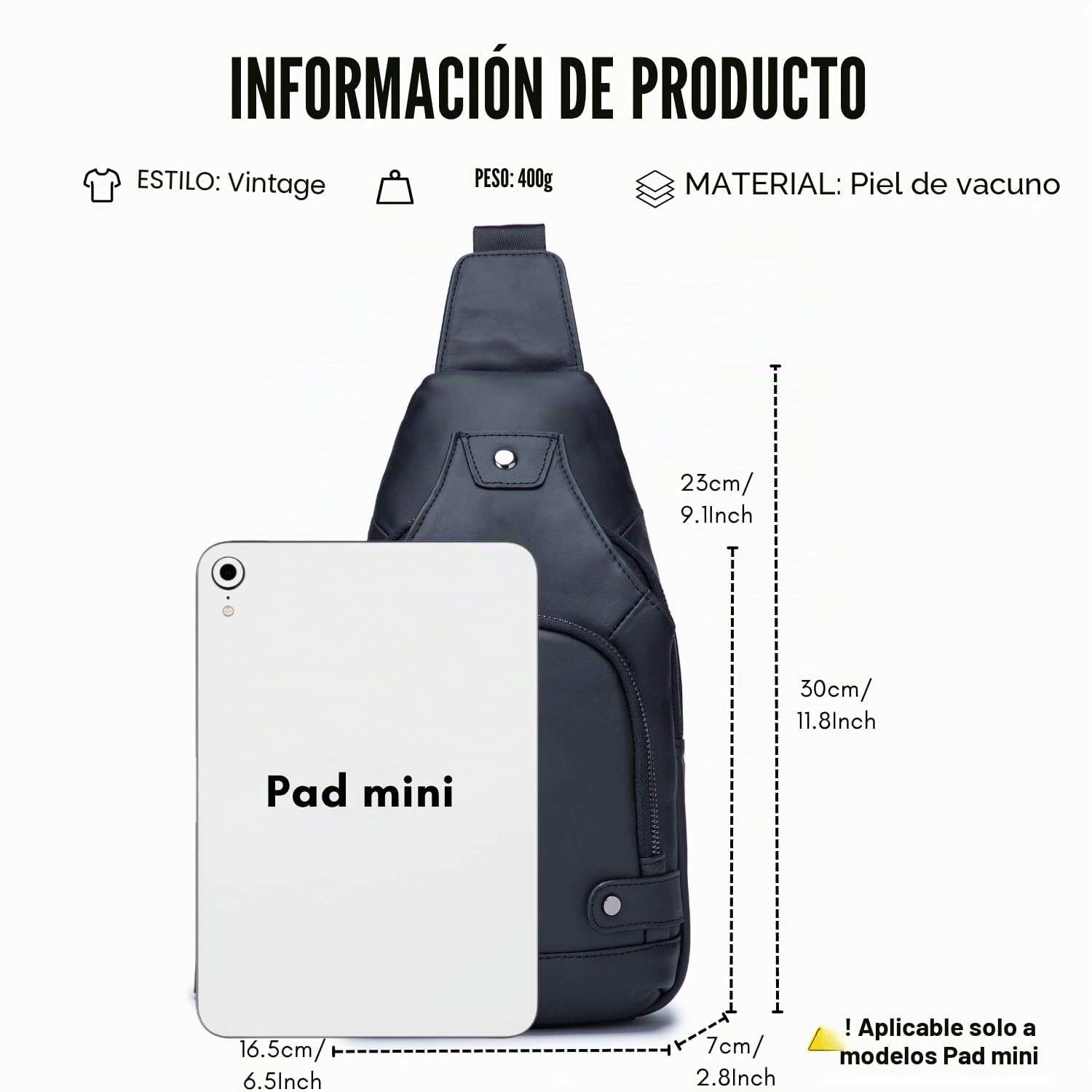 WeeDee Bandoleras Hombre Pequeña Piel Mochila de Cuero Autentico Bolsos de Hombre y Pecho Bolso Bandolera Resistentes al Agua Para Escolare Ciclismo Senderismo