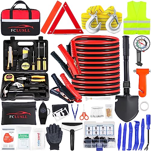 Fclusll Car Roadside Emergency Kit - Auto Vehicle Safety Road Side Assistance Kits With Jumper Cable, Shovel, Tow Rope, Winter Auto Road Trip Kit For Men And Women #TOP3