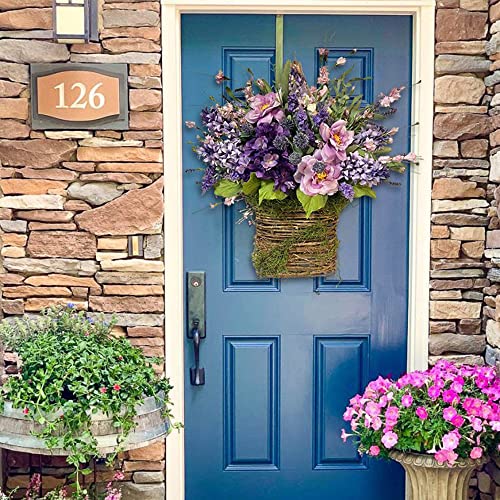 Pink Berries Spring Front Door Wreath, Pink Berry Wildflower Door Hanger Basket Wreath, Spring Wreaths For Front Door,Spring Door Wreath,Welcome Sign For Front Door,Spring Decor,Easter Wreath (C) #TOP5