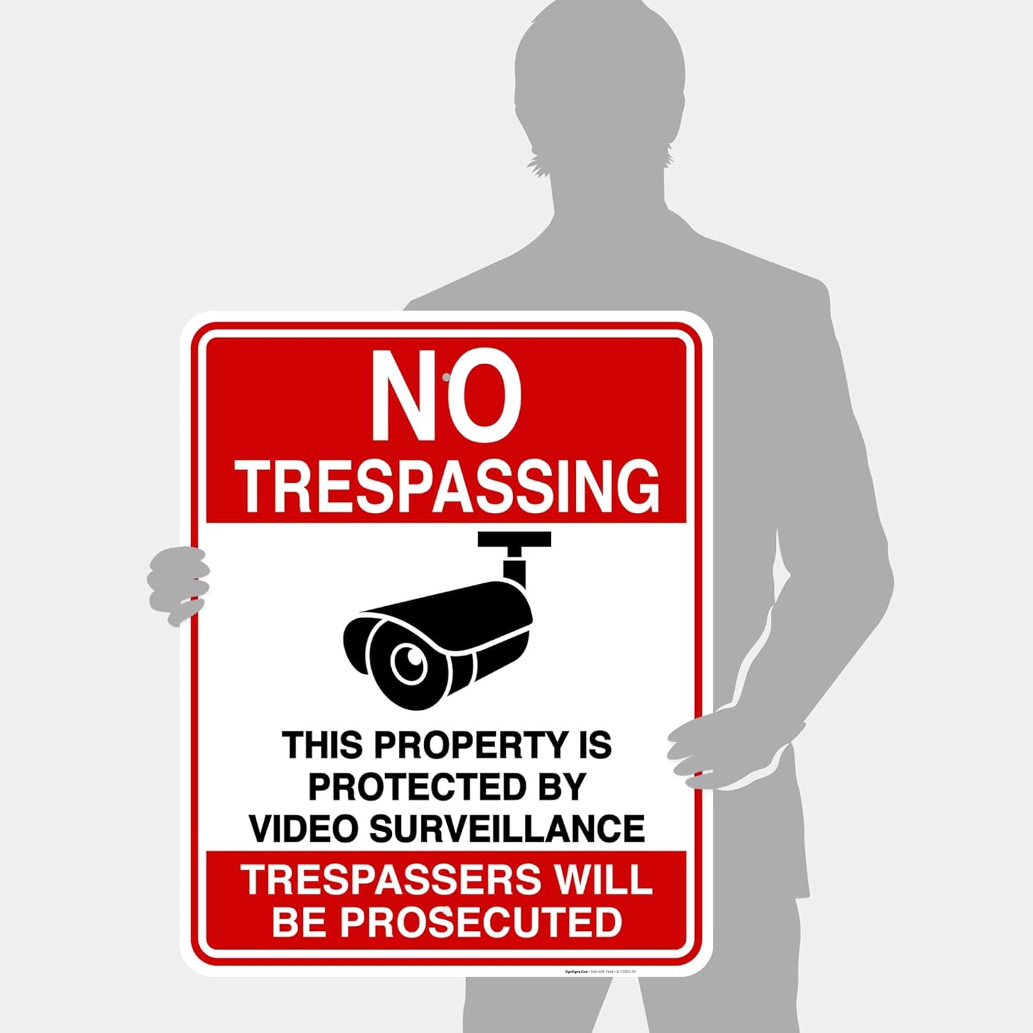 No Trespassing Video Surveillance Sign, Trespassers Will Be Prosecuted, 24x30 Inches, Rust Free .063 Aluminum, Fade Resistant, Indoor/Outdoor Use, Made in USA