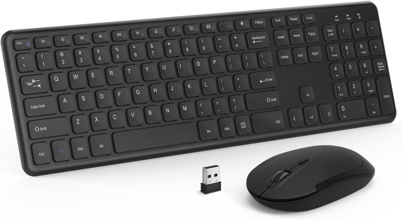 Wireless Keyboard and Mouse, 2.4GHz Ultra Thin Full Size