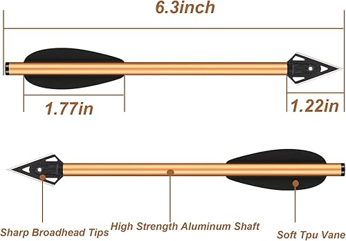 Miniatura 3 de Mini pernos de ballesta de aluminio, flechas de ballesta de 6.3 pulgadas, puntas afiladas de cabeza ancha, flechas de caza para 50-80 libras, mini