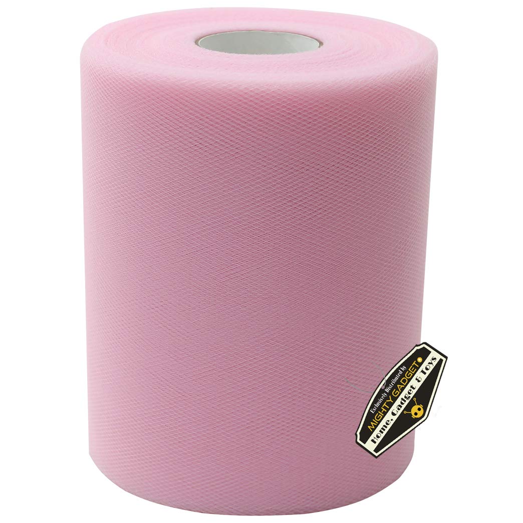 Mighty Gadget Brand Large Tulle Fabric Spool 6 inch x 100 Yards (300 feet) for Wedding and Decoration (Light Pink)