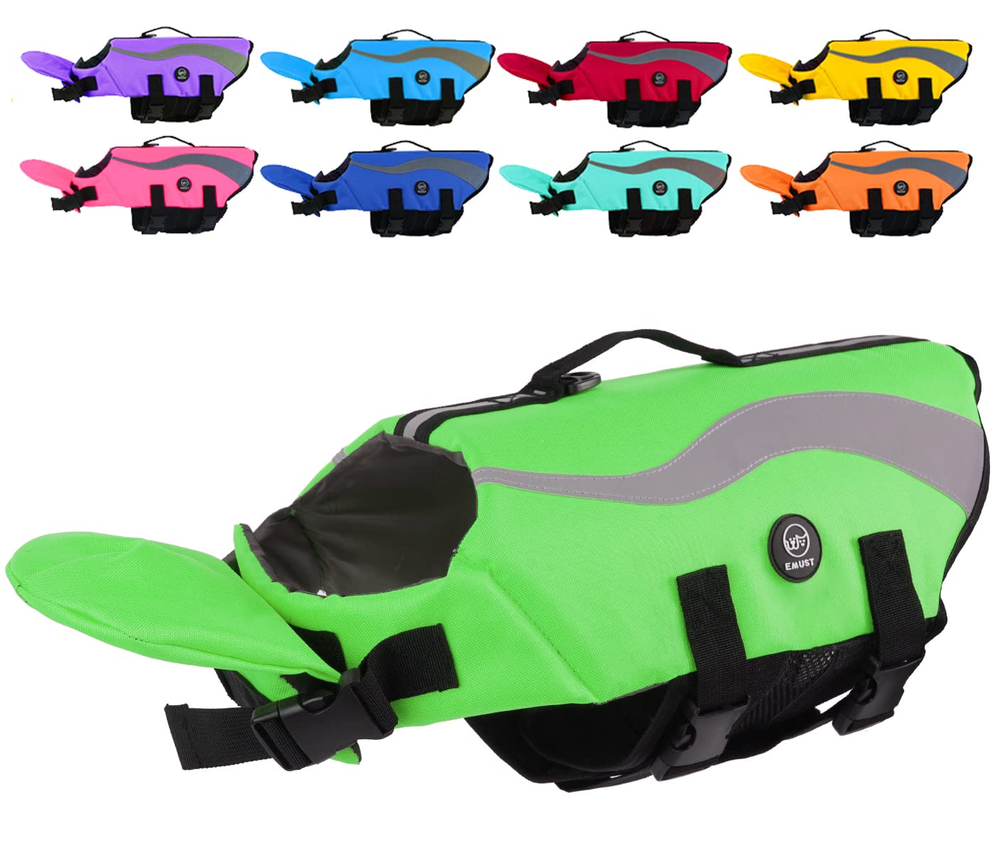EMUST Chalecos salvavidas para perros, chalecos salvavidas ajustables para perros pequeños con flotabilidad mejorada, chaleco de natación para perros pequeños con mango de rescate duradero, verde, XS