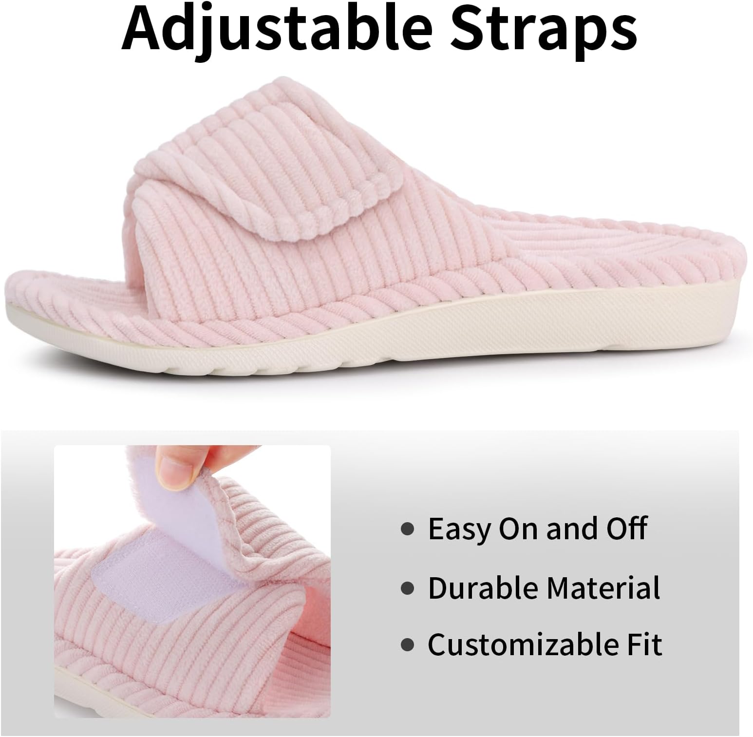 Litfun Orthopedic House Slippers for Women Adjustable Arch Support Indoor Slippers Open Toe Corduroy Bedroom Shoes