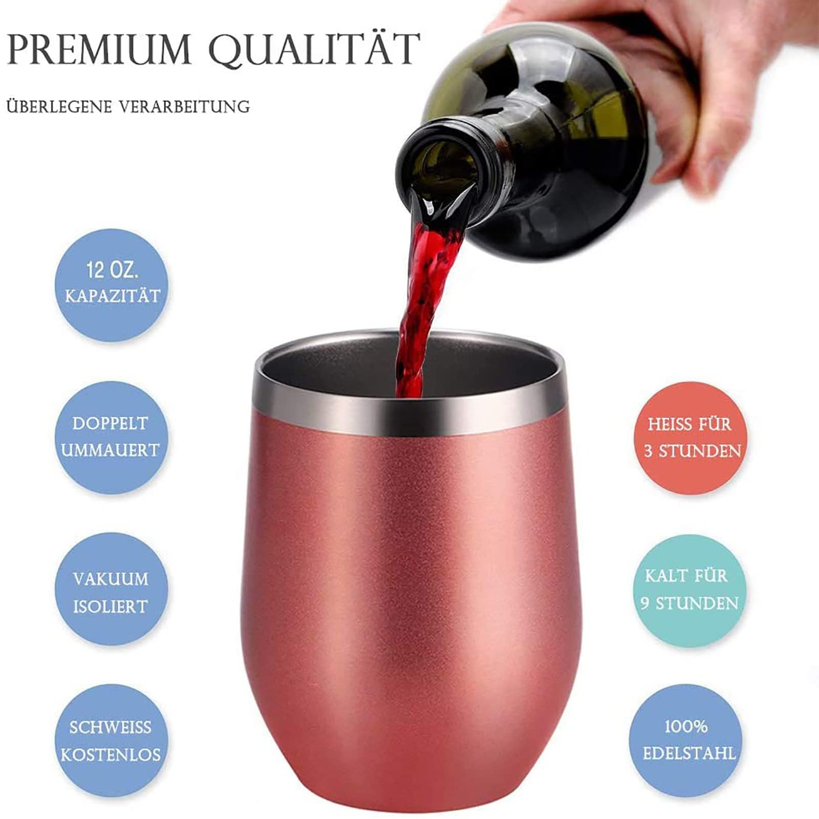 FloweryOcean Weinbecher aus Edelstahl,2 Stück 12OZ Weingläser to go,hält 5h heiß/ 10h kalt,BPA-frei,Doppelwandigen Vakuumisoliert Weinglas… – Ansicht 6
