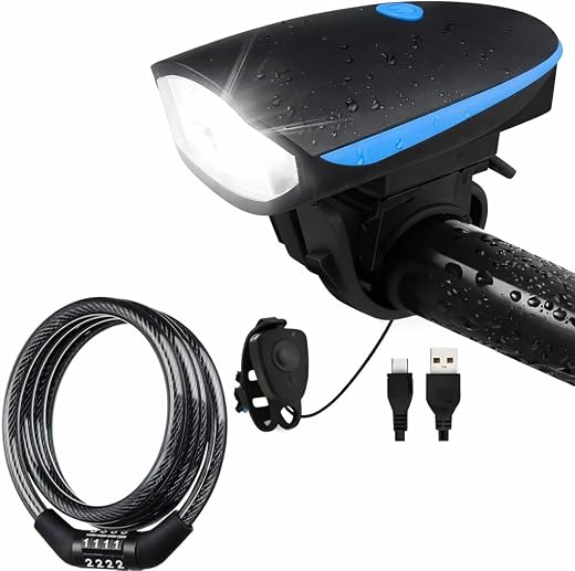 PulGos Bicycle Front Light with Number Lock | USB Rechargeable LED Bike Headlight | 4 Digit Combination Cycle Lock for Bik...