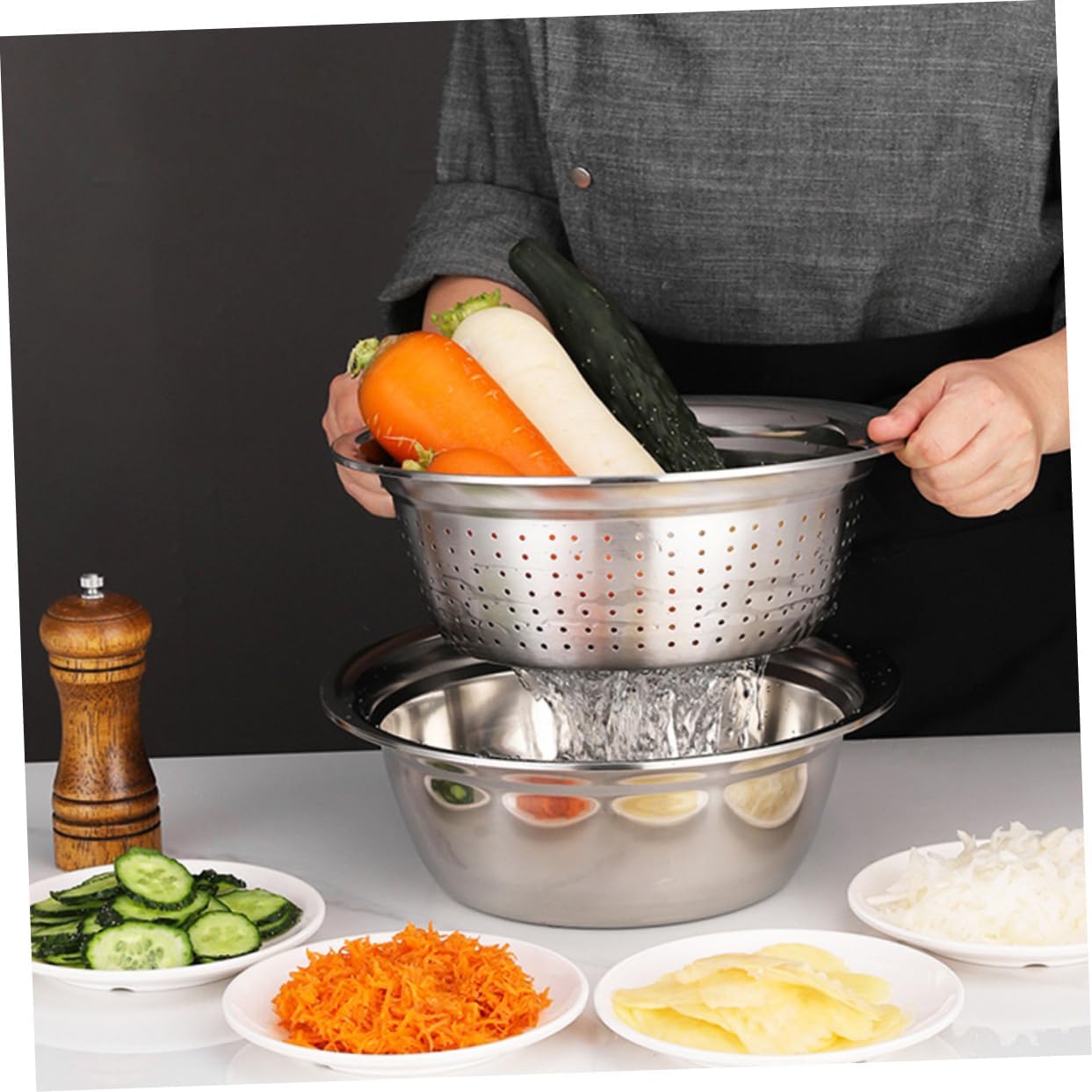 Garneck Ergonomic Vegetable Peeler Grater Slicer Kitchenware Fruit Slicer Basin Drainer Easy to Use