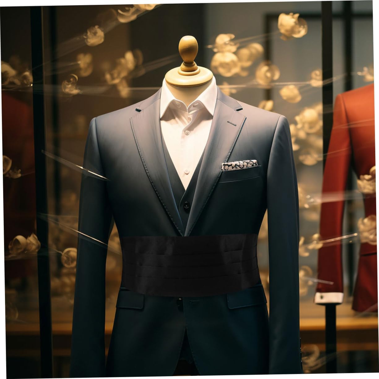 Baluue 2pcs Men's Tuxedo Pants Cummerbund Men's Cumberbunds Tuxedo Suit Accessory Satin Waistband Wedding Cumberbund