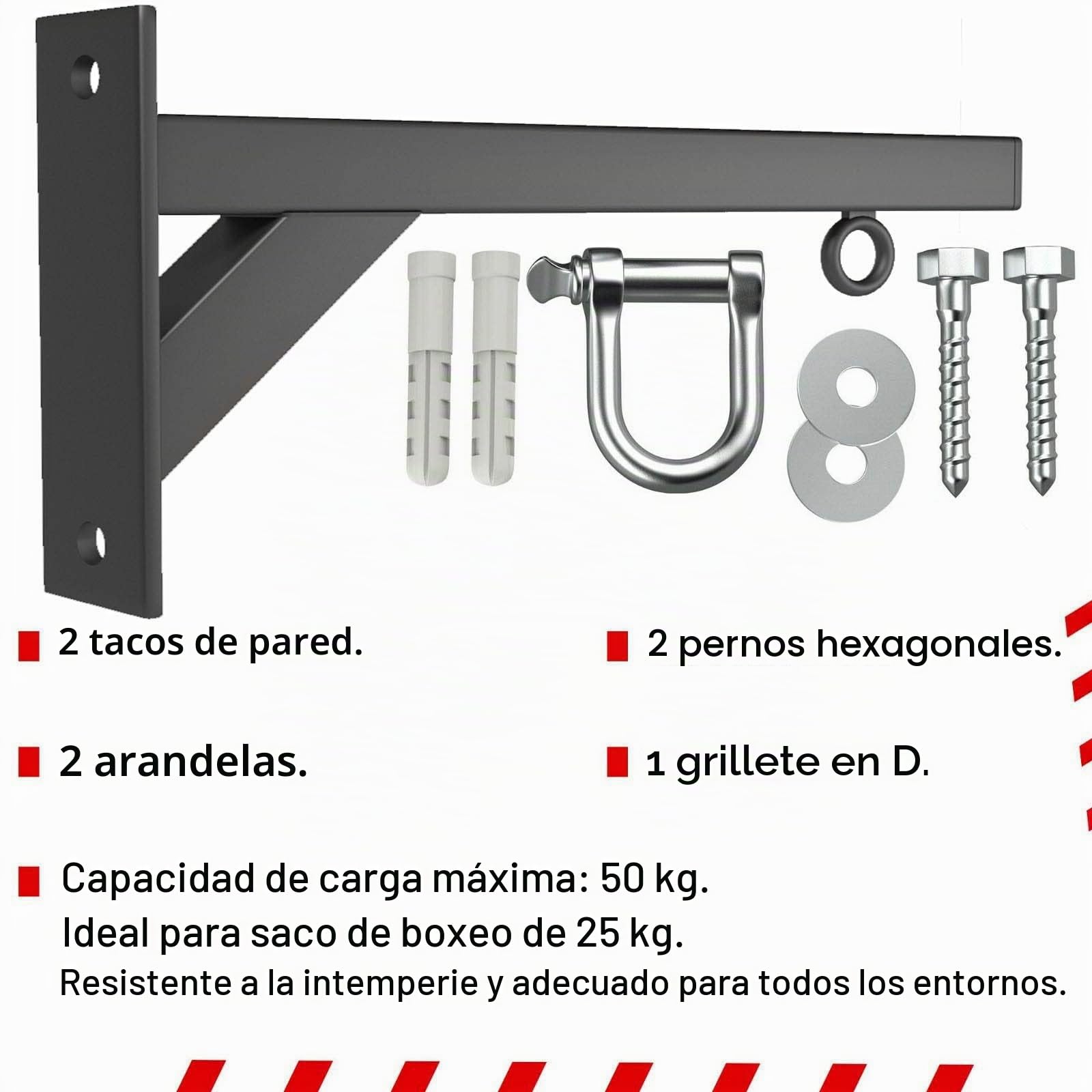 Athletics Gear Soporte para Saco de Boxeo de Pared 30 cm Hierro Calibre 16 Grillete en D Giratorio