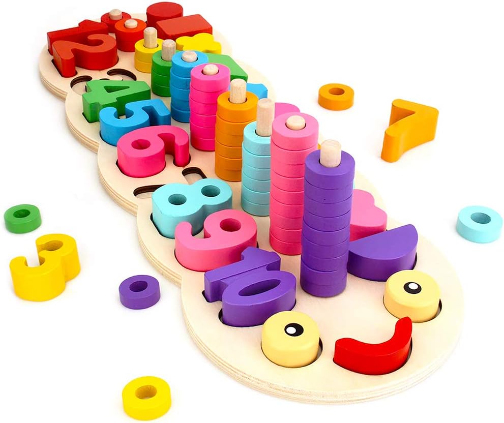 GEDIAO Wooden Math Blocks Puzzles Montessori Toys for Toddlers Sorting and Stacking Learning Toys for Kids Number Counting