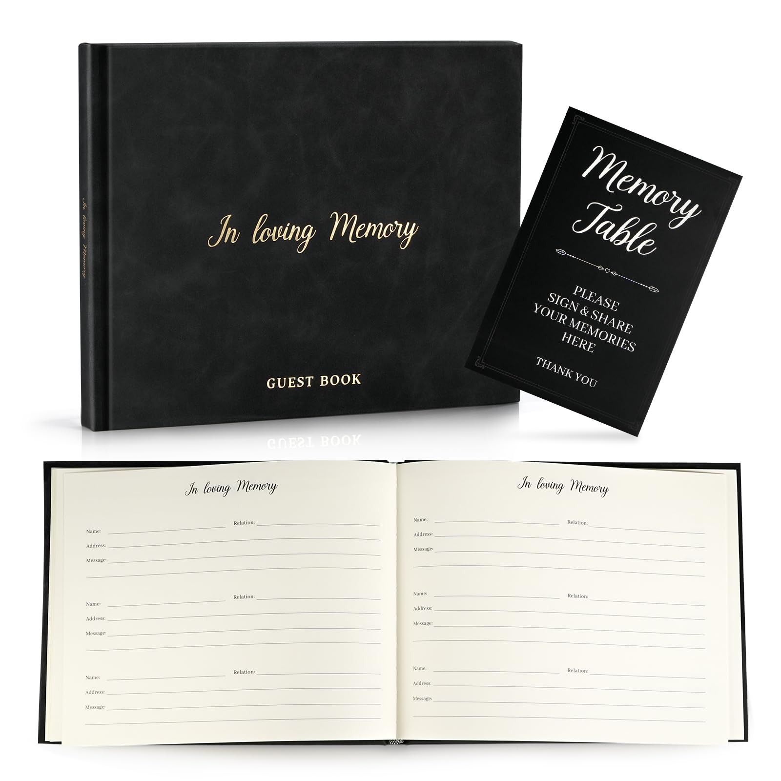 Gatyko Funeral Guest Book for Memorial Service in Loving Memory Funeral Guest Book with MemoryTable Sign & Back Pocket - Guest Sign in Book for Funeral Service (Black)
