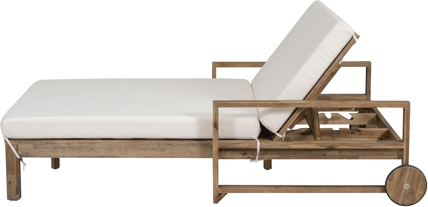 LUMISOL Outdoor Patio Daybed with Movable Wheels, Wooden Farmhouse Sunbed with Cushions, Outdoor Furniture Seating 2 People for Poolside Lawn Backyard, Beige