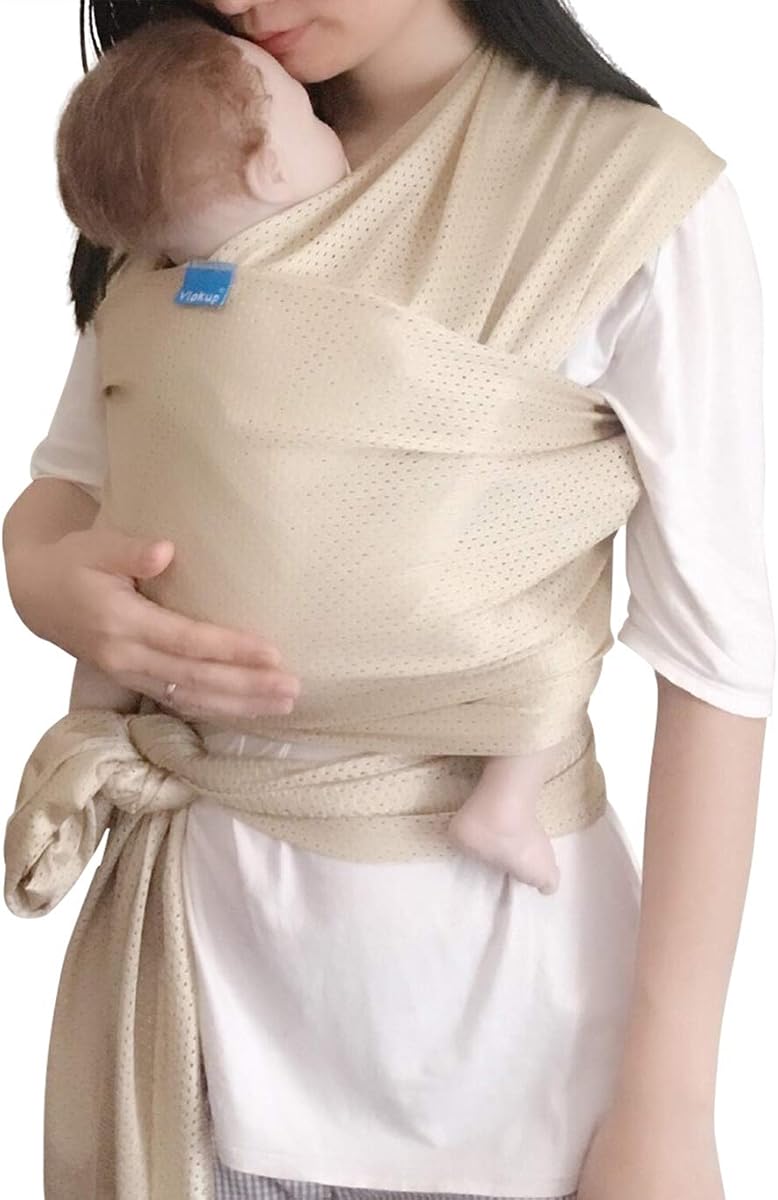 Breathable Mesh Baby Wrap Carrier for Infant and Toddler, Lightweight Quick Dry Baby Sling Wrap for Warm Weather, 5M Long x 0.5M Wide, Travel and Daily Babywearing, Champagne